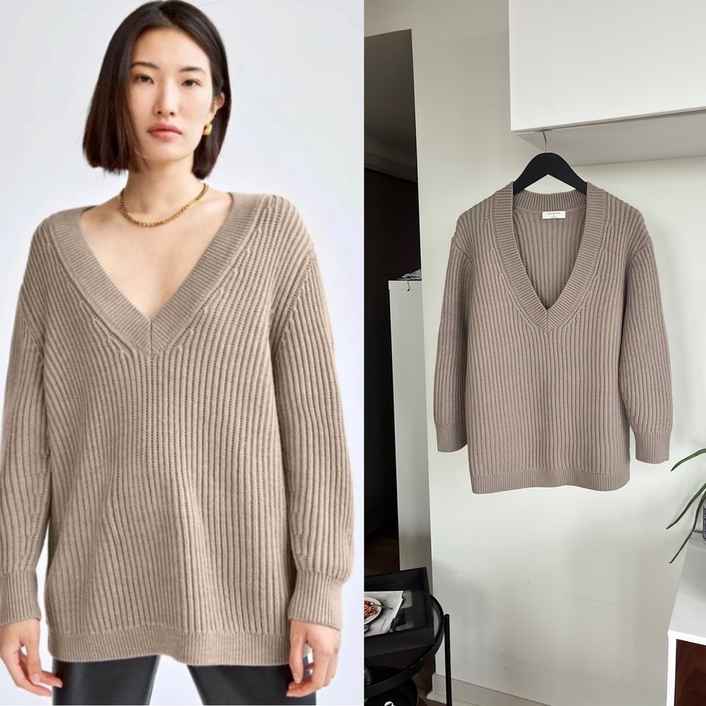 Aritzia Babaton Roger Sweater Beige Cozy Knit 100% Merino Wool Cottagcore Sz XS